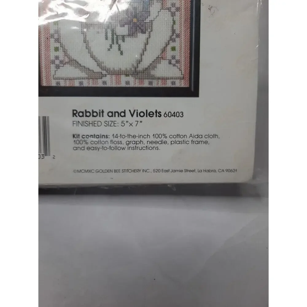 Golden Bee Counted Cross Stitch Kit Rabbit and Violets 60403 5x7 with Frame